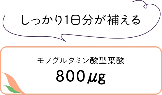 しっかり1日分が補えるモノグルタミン酸型800μg配合