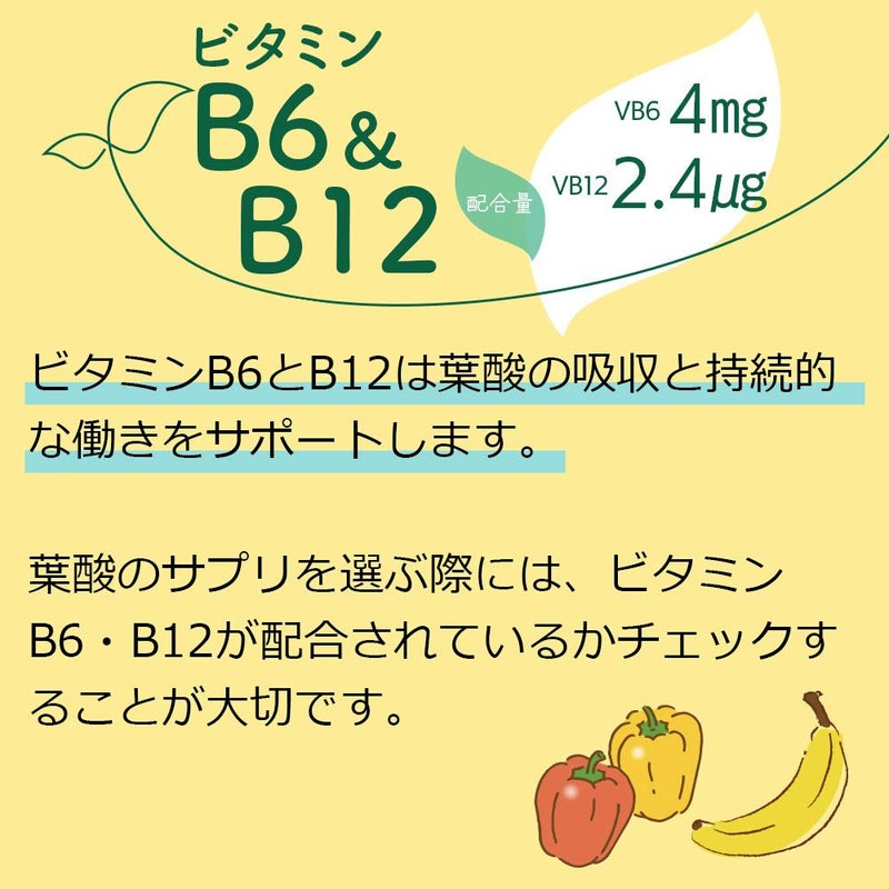 ビタミンB6　配合量4㎎・ビタミンB12　配合量2.4㎍